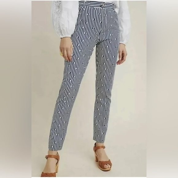 Anthropologie Women's The Essential Slim Trousers Blue White Stripe Size 2 - Picture 3 of 16